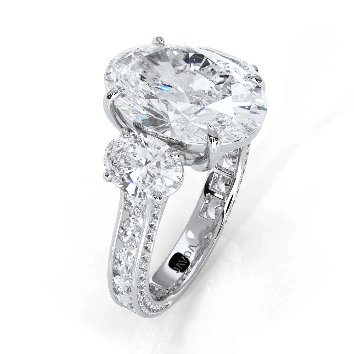 3 Stone Oval Lab Grown Diamond Engagement Ring IGI Certified 14k White Gold 10.02 Ctw.